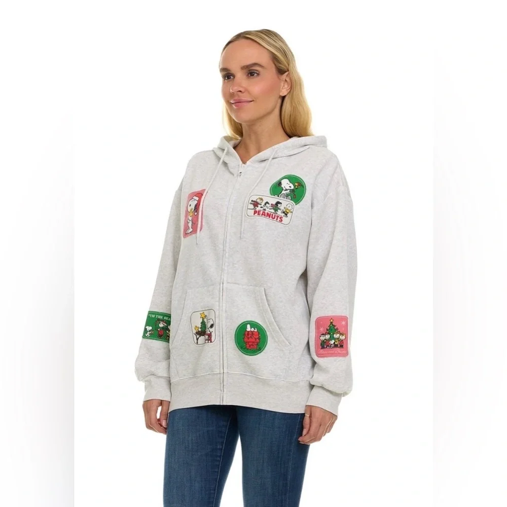 Women’s Peanuts Full Zip Hoodie With Character Patches Size XS - Picture 3 of 10